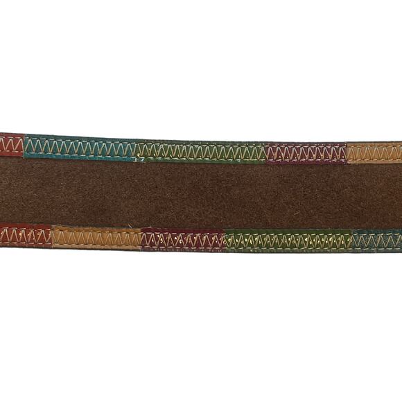 Brown Genuine Suede Leather Belt with Multcolor Trim Womens Small Wide Boho - Picture 4 of 9